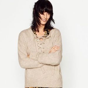 Zara Knit Lace Up Chunky Sweater